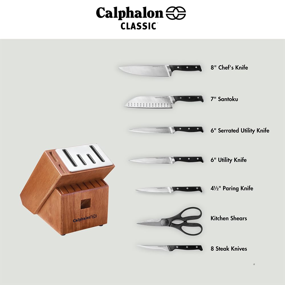 Calphalon Classic labeled block helps identify knives quickly.