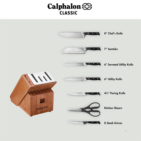 Calphalon Classic labeled block helps identify knives quickly.
