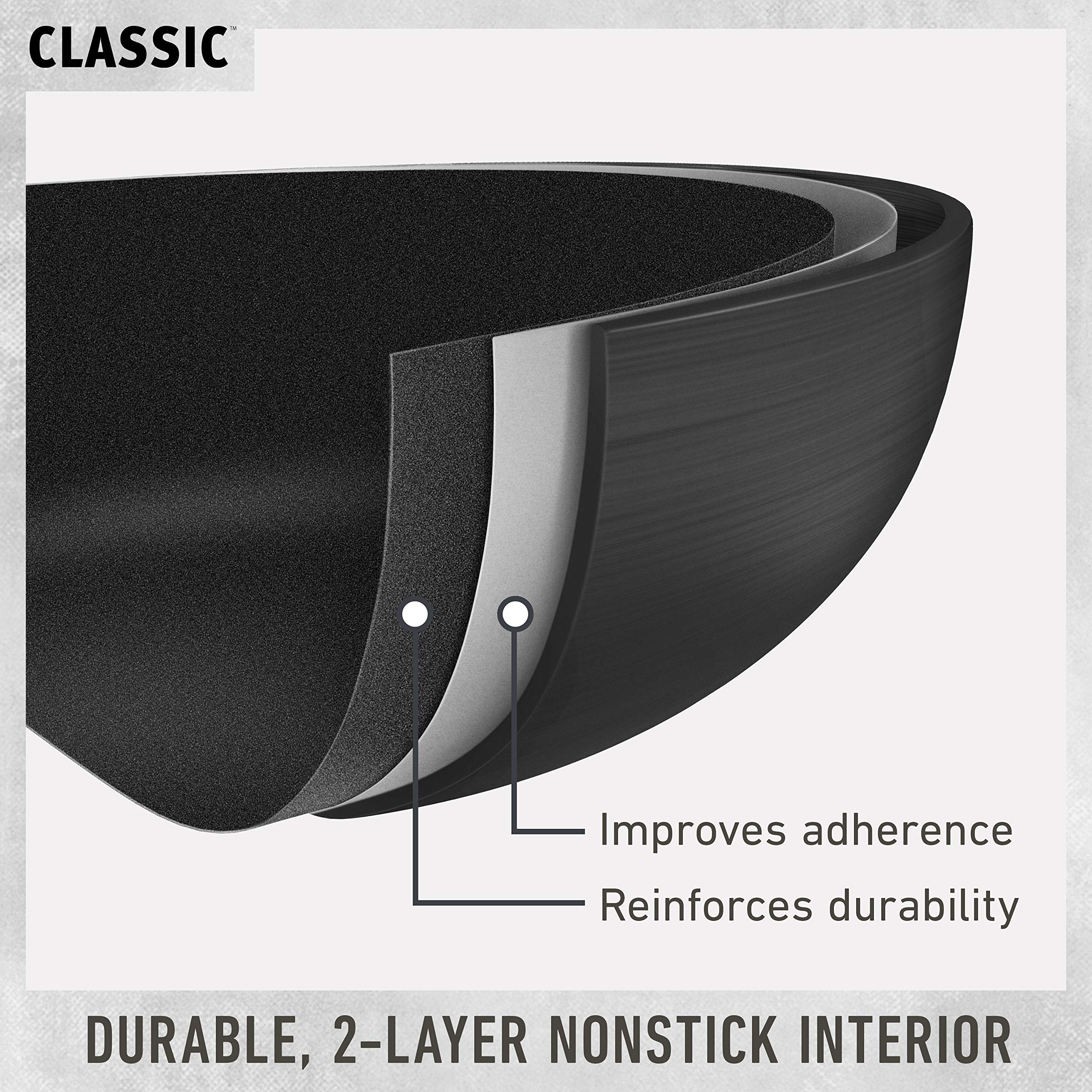 Calphalon Classic nonstick dual-layer coating enables quick cleanup after cooking.