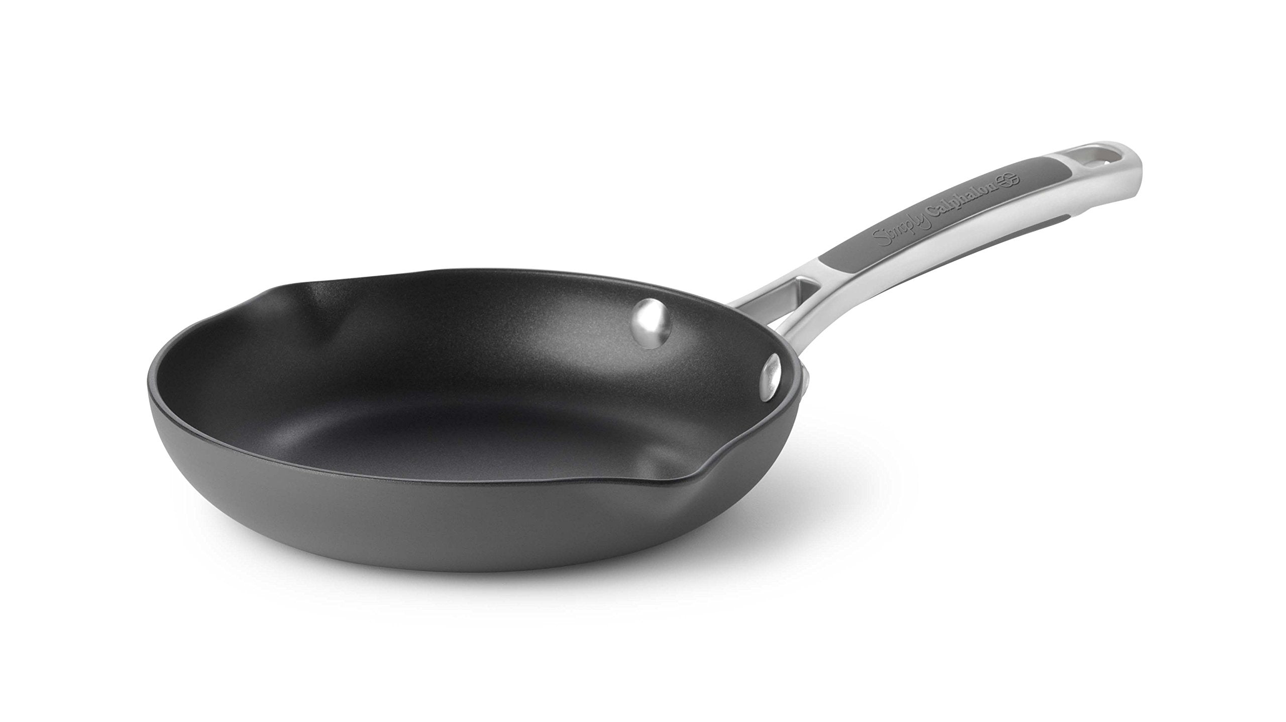 Calphalon Easy System 8in omelette pan with pour spouts for neat liquids and versatile cooking.