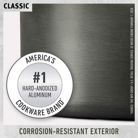 Calphalon hard-anodized aluminum construction delivers fast, even heating.