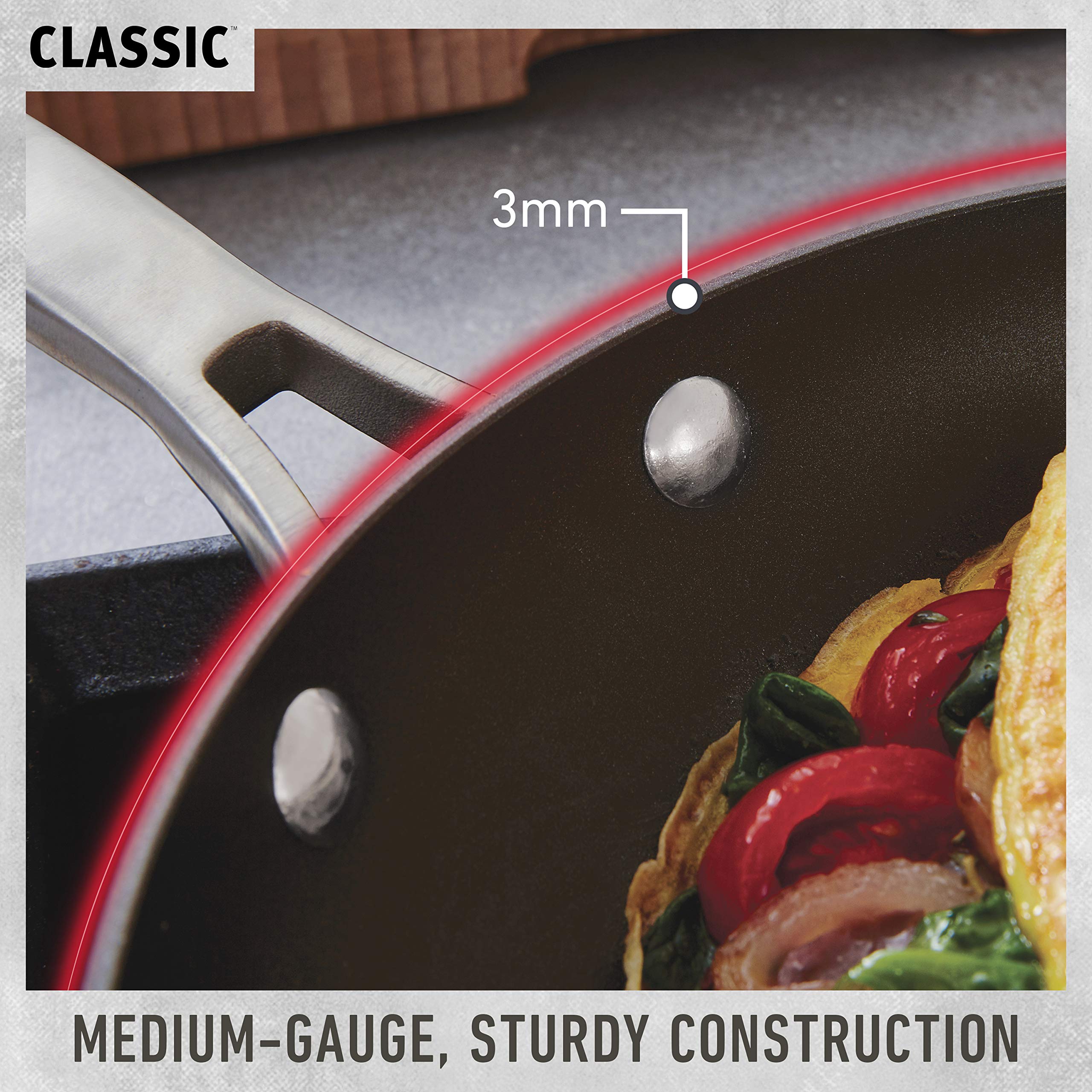 Calphalon omelet pan with stay-cool handle stays comfortable while sautéing.