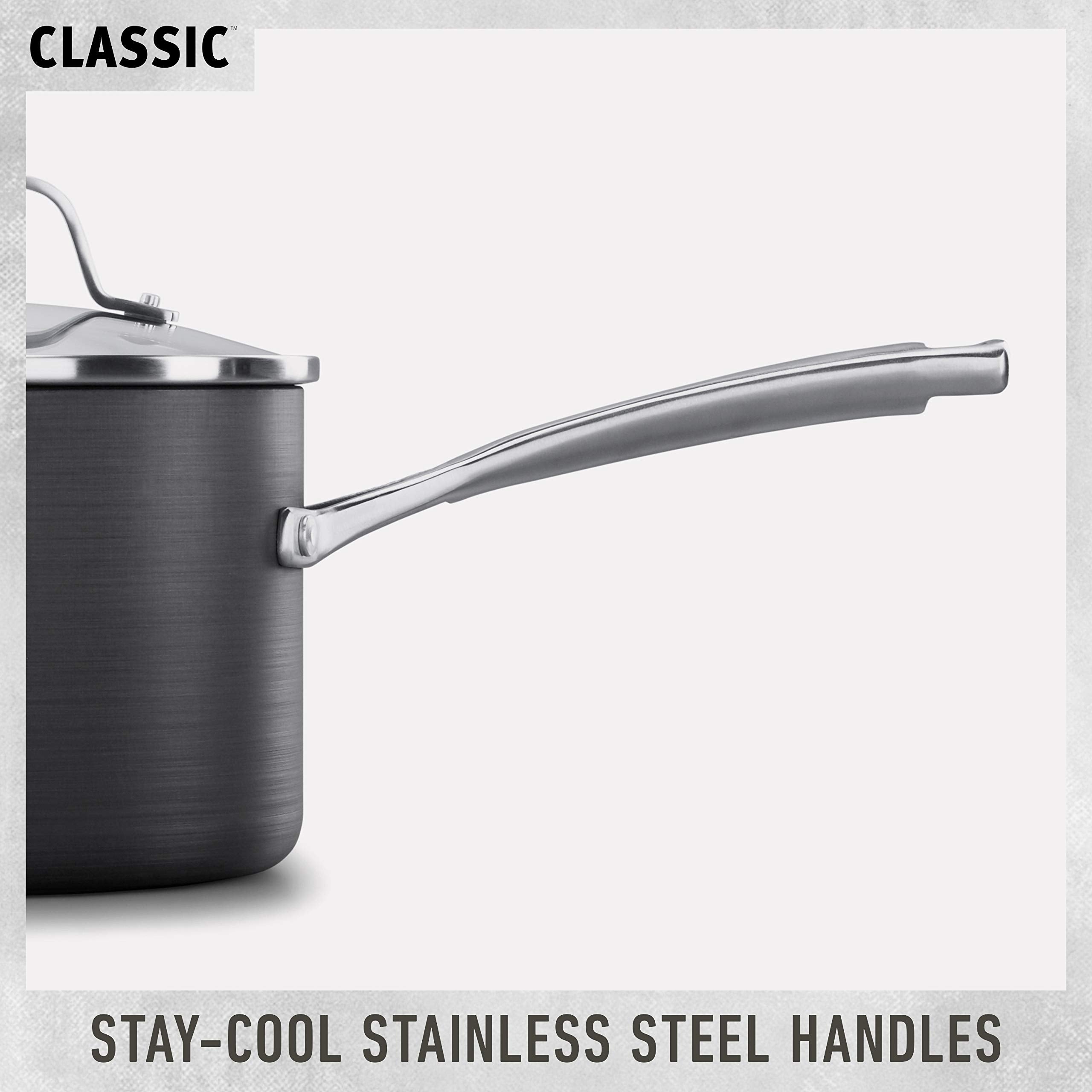 Calphalon pan is oven-safe up to 450°F for versatile cooking options.