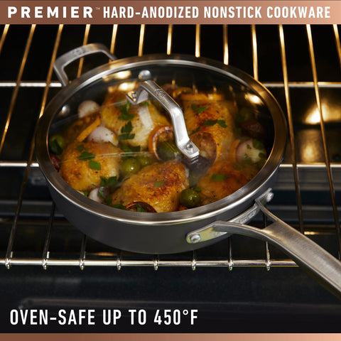 Calphalon Premier exterior hard-anodized finish emphasizes durability.