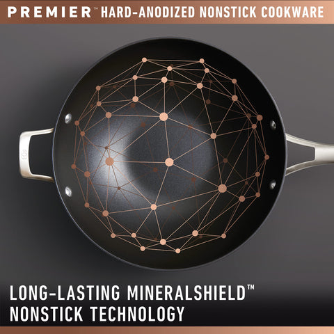 Calphalon Premier pan interior highlights easy food release during cooking