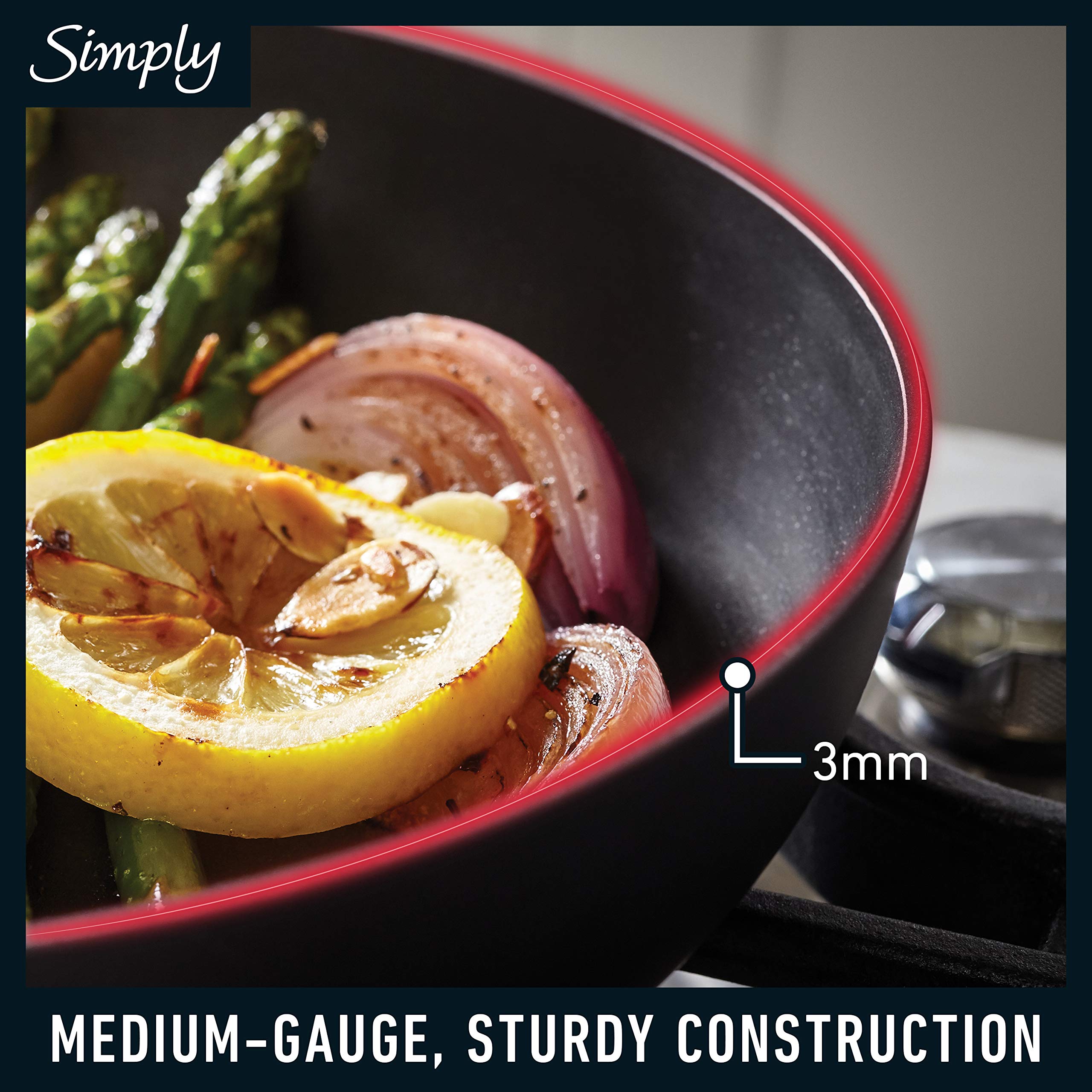 Calphalon 3qt sauté pan with lid, great for searing and sautéing.