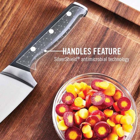 Calphalon self-sharpening block closeup with ceramic sharpener for easy maintenance