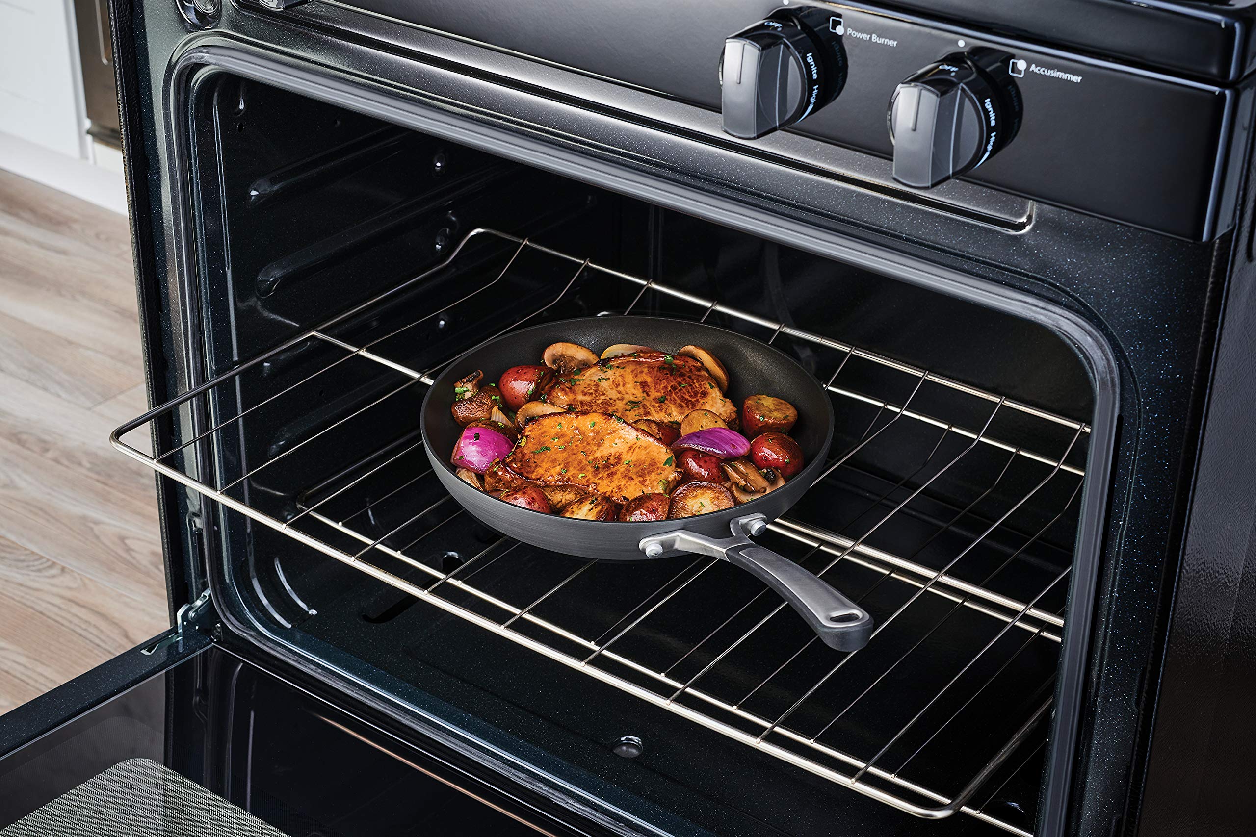 Calphalon stay-cool silicone handles provide safer, comfortable grip on the stovetop.