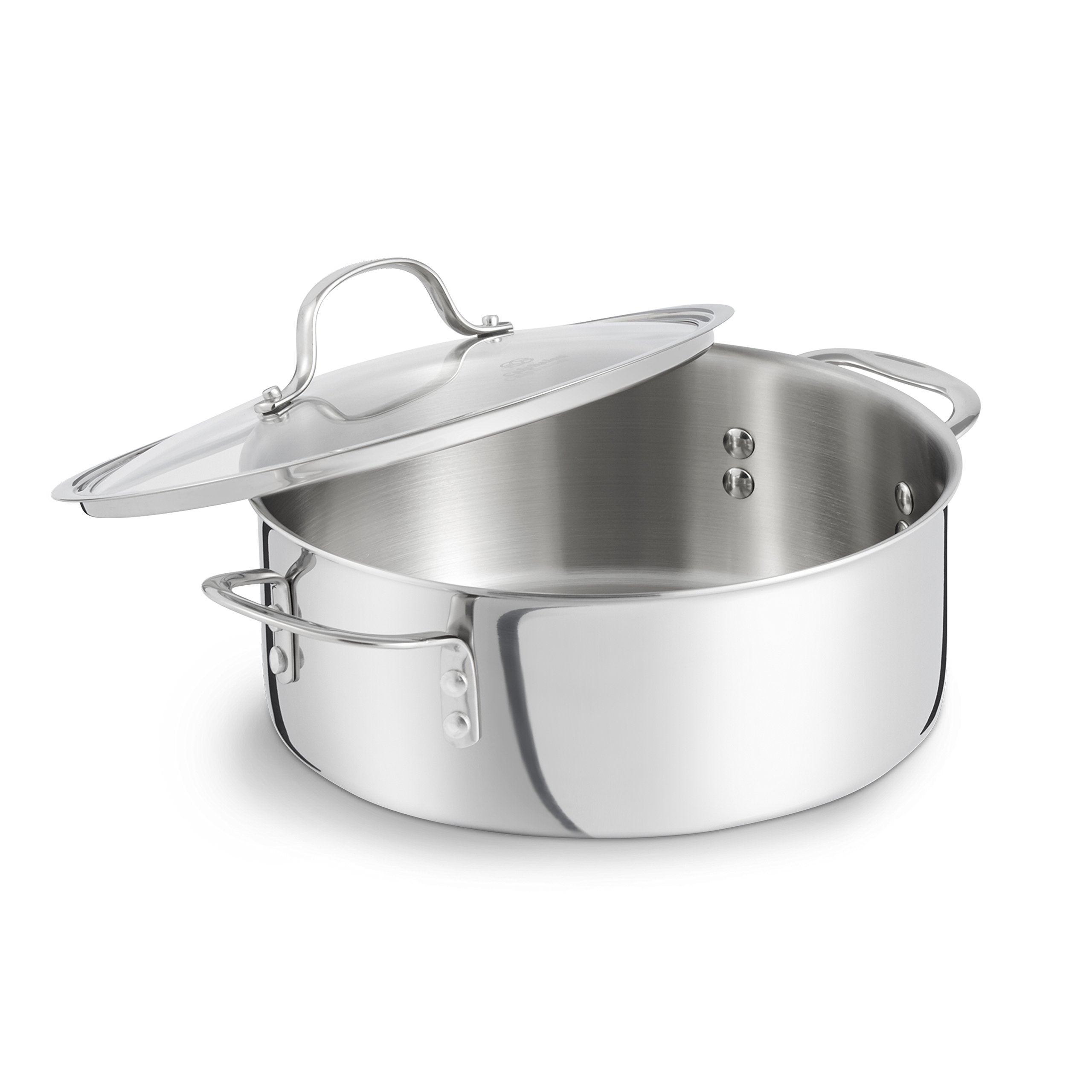 Calphalon Tri-Ply 5-Quart Dutch Oven handle close-up showing cool-touch grip