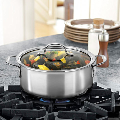 Calphalon Tri-Ply 5-Quart Dutch Oven on table-ready presentation