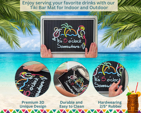 CALUVAR tiki decor bar mat highlights tropical vibes and supports steady glass placement