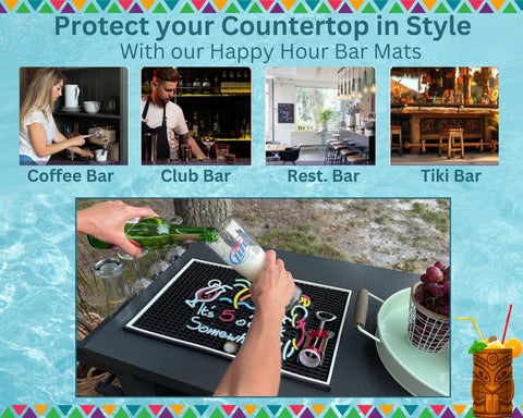 CALUVAR outdoor bar mat promotes festive outdoor gatherings while protecting surfaces from spills