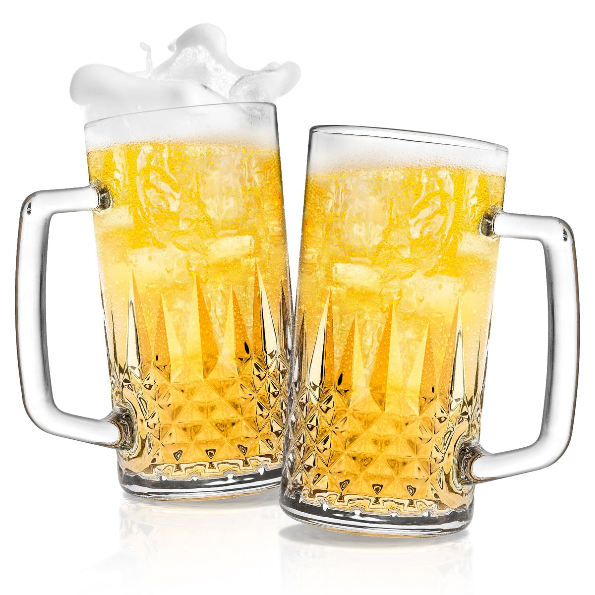 Cambareign 20oz crystal beer mug with a sturdy handle for easy gripping.