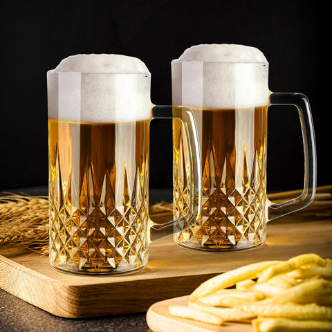Cambareign crystal beer mug with patterned body for elegant entertaining.