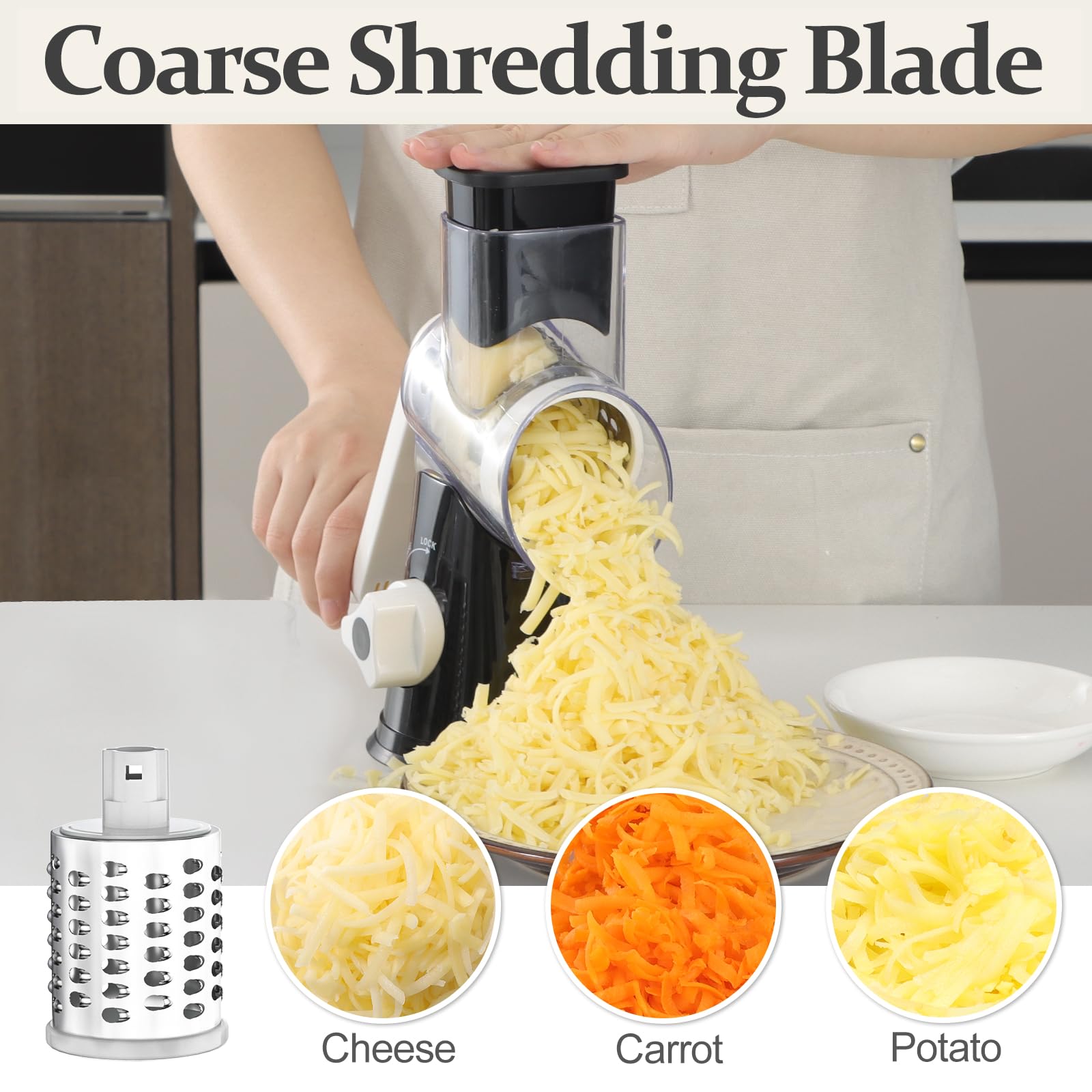 Cambom 5-in-1 rotary cheese grater extra fine blade for parmesan and cheese dust.