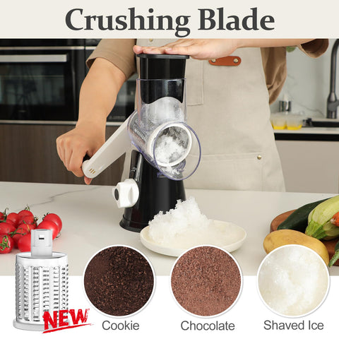 Cambom 5-in-1 rotary cheese grater with fine shredding blade for delicate textures.