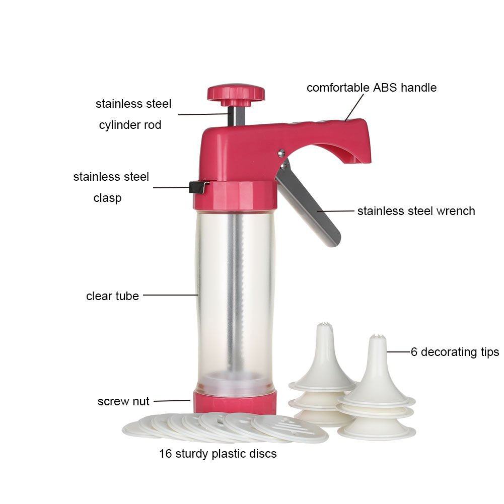 Cambom clear cookie press kit with 16 discs for varied cookie shapes