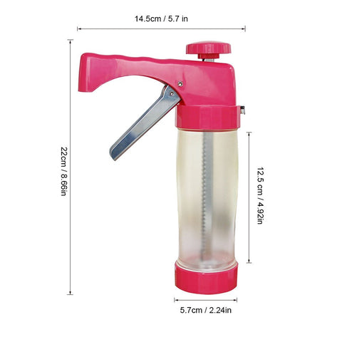 Cambom cookie press with six icing tips enables diverse decorations