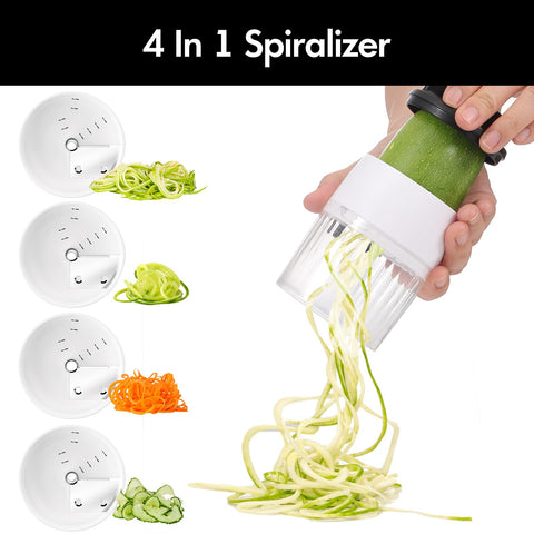 Cambom handheld spiralizer with 6 blades for creative veggie spirals.