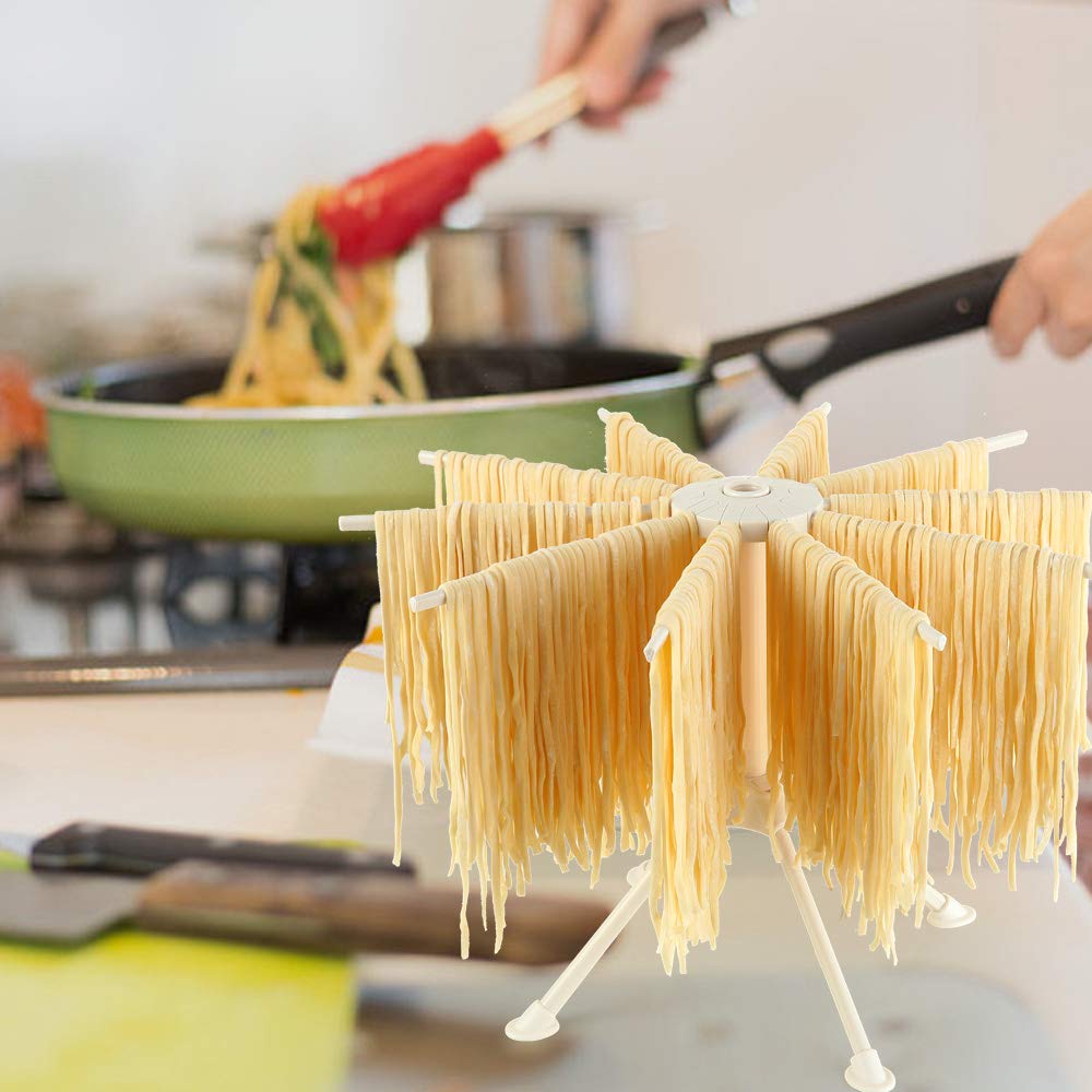 Cambom pasta drying rack ideal for various noodles like spaghetti and linguine.