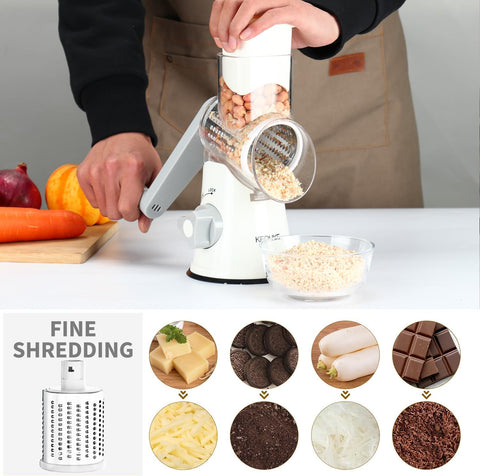 Cambom grater shredding cheddar and mozzarella for toppings