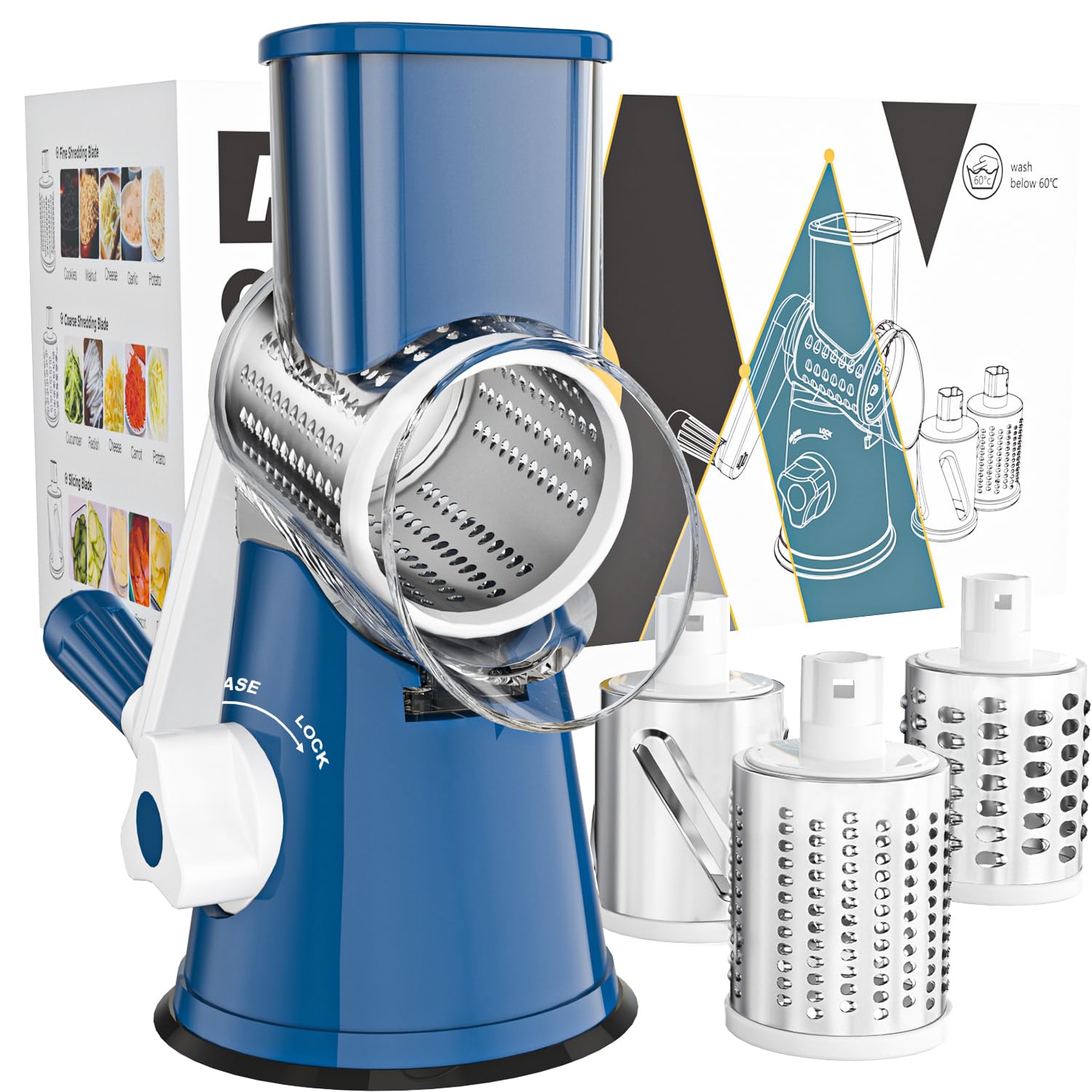 Cambom rotary cheese grater crank-handle for effortless shredding.