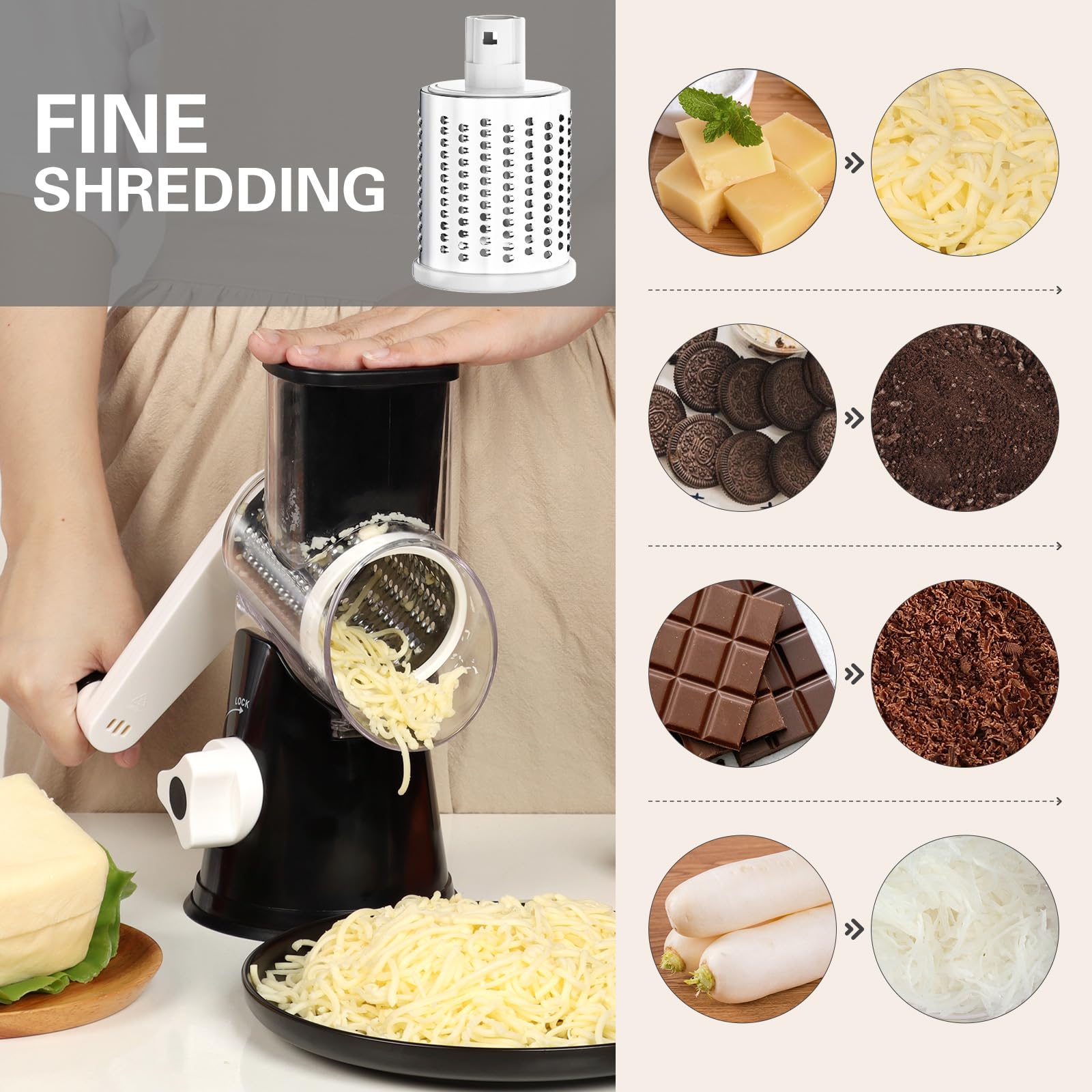 Cambom rotary cheese grater dishwasher-safe parts simplify cleanup after use