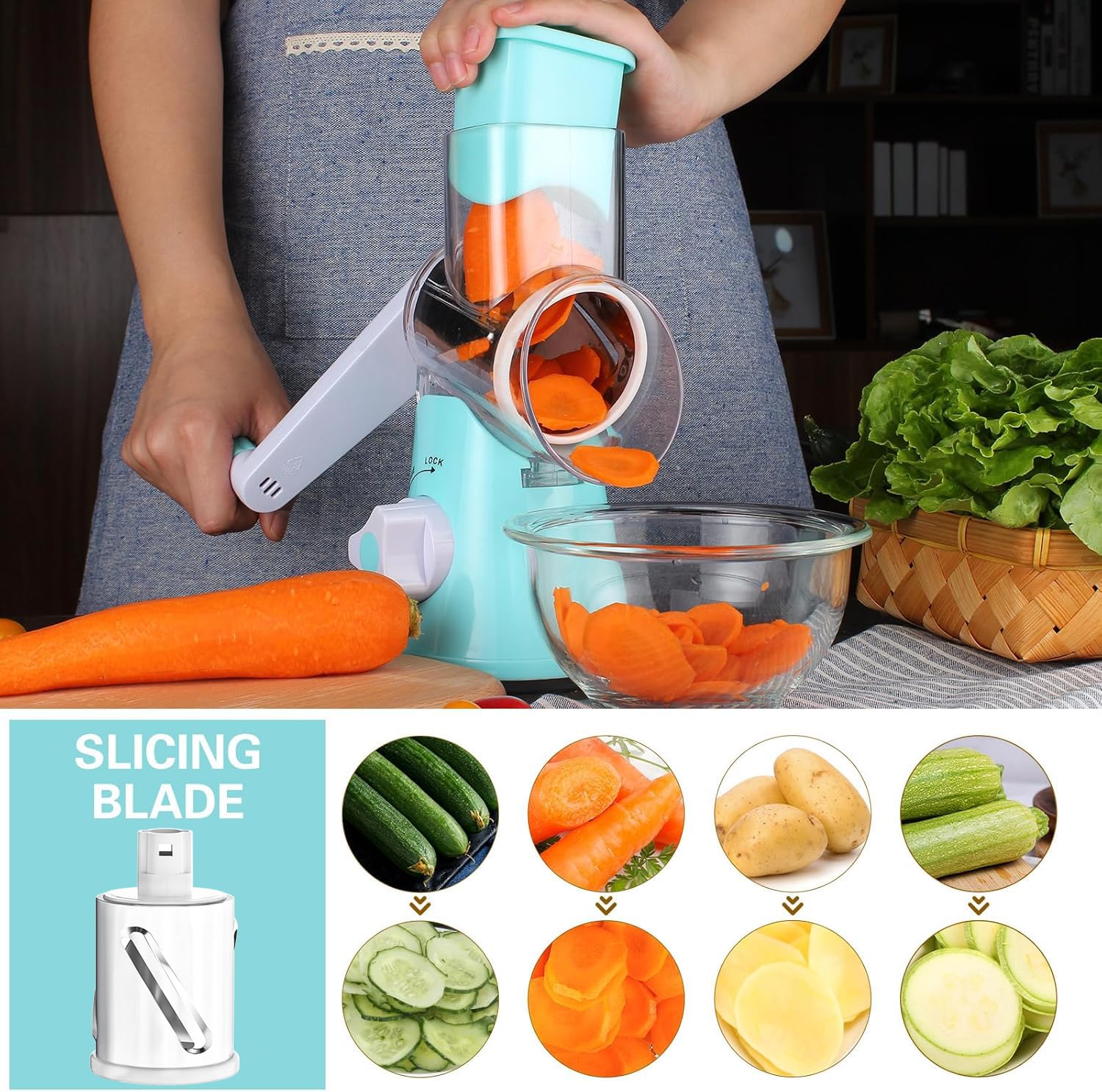 Cambom rotary cheese grater dishwasher-safe feature emphasizes easy cleaning after use.