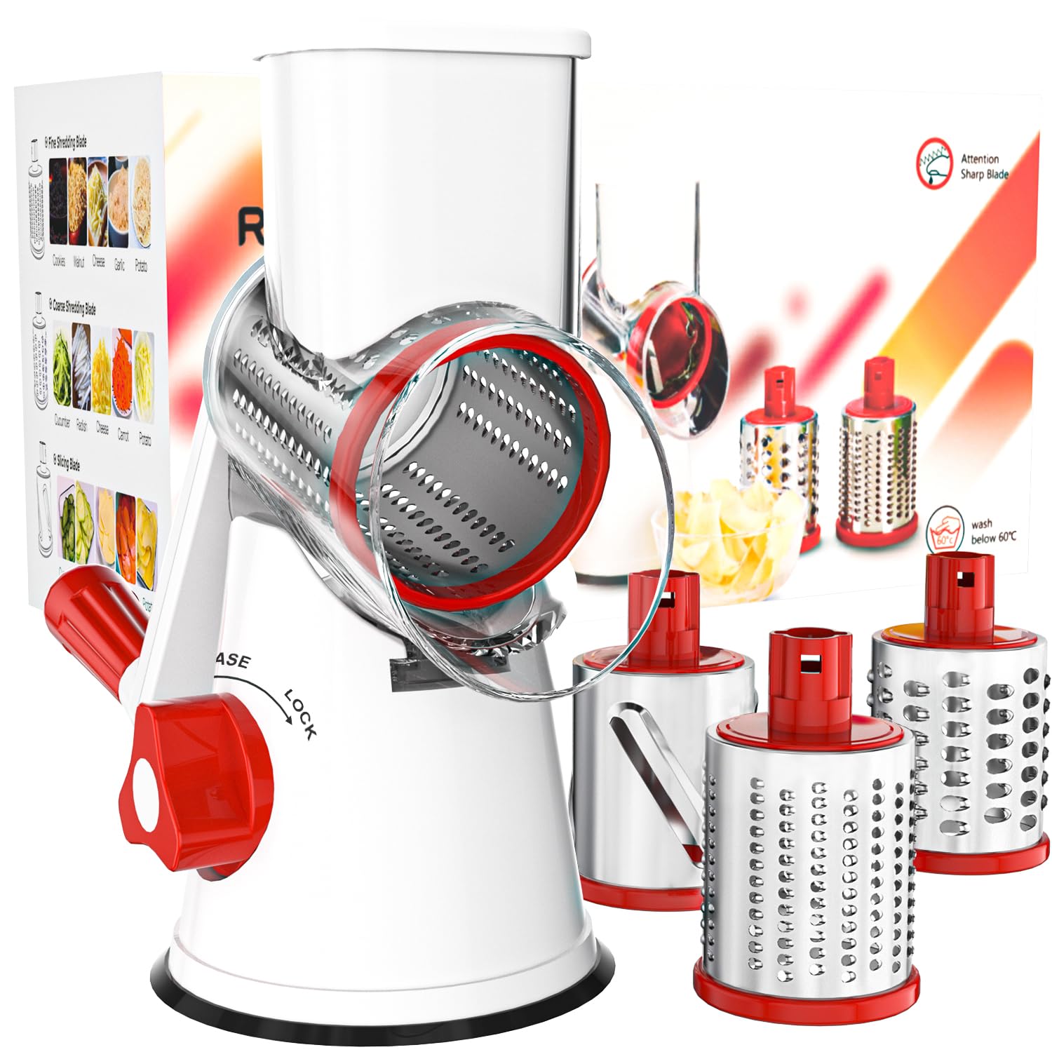 Cambom rotary cheese grater hand crank for effortless fresh cheese shredding.