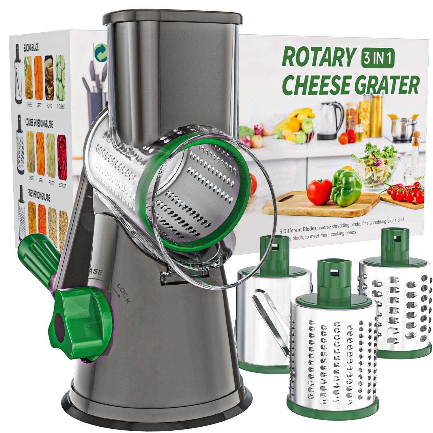 Cambom rotary cheese grater in action for fluffy cheese shreds, quick prep