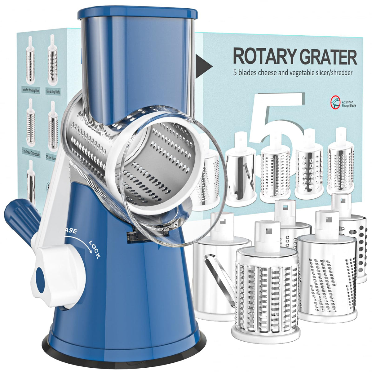Cambom rotary cheese grater with hand crank for effortless shredding