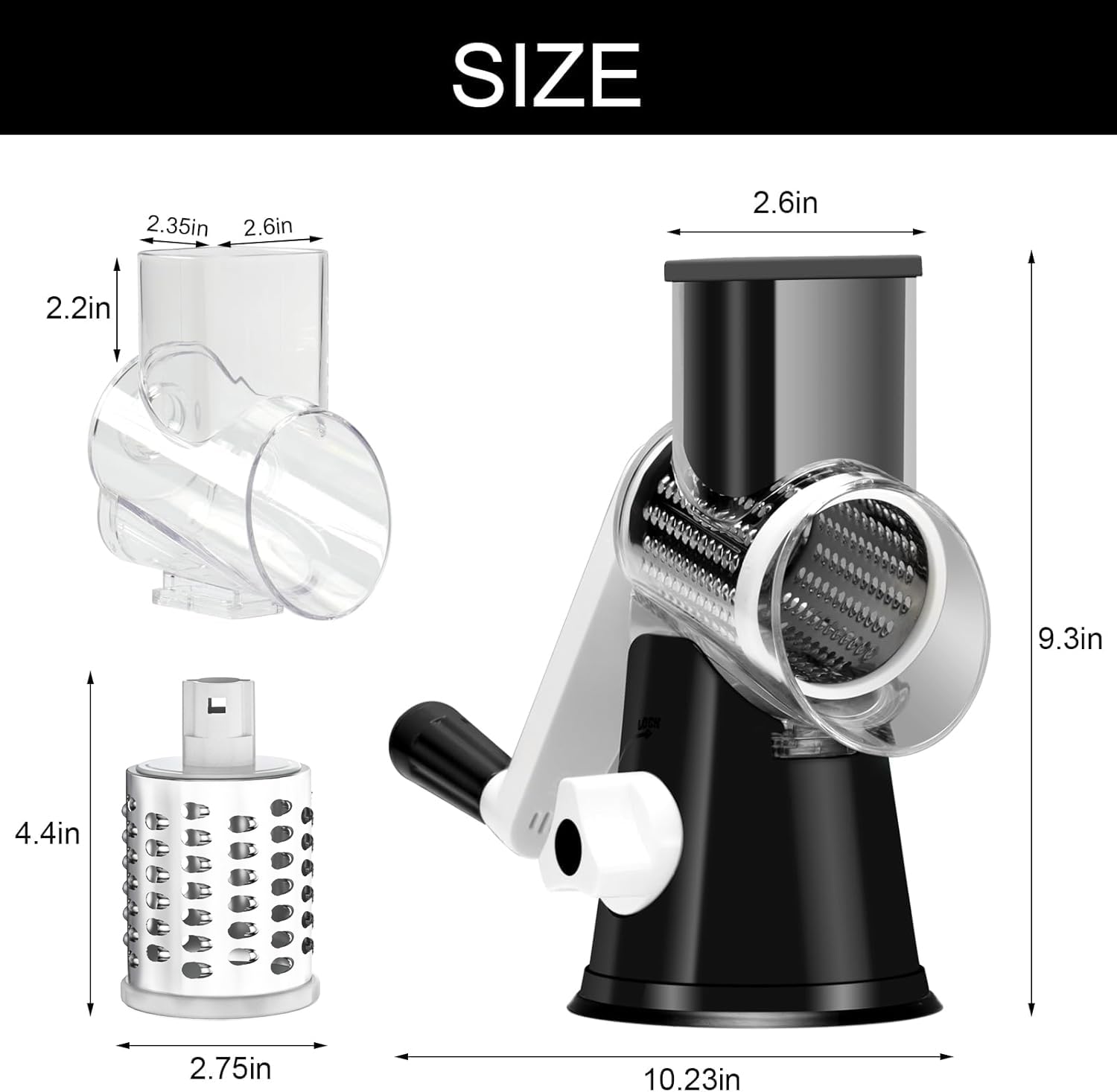 Cambom rotary cheese grater non-slip base keeps the grater steady during prep