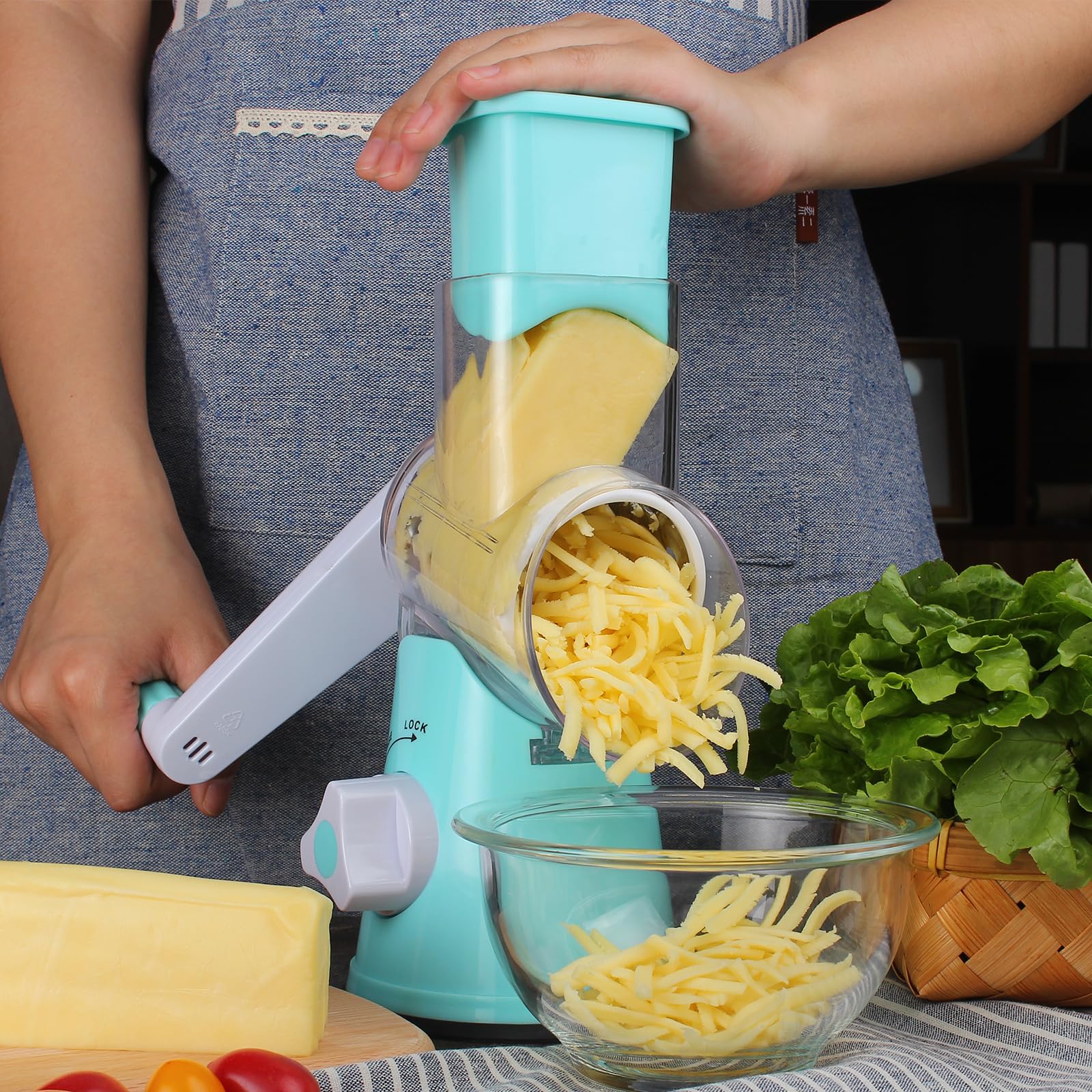 Cambom rotary cheese grater safe materials ensure BPA-free food preparation.