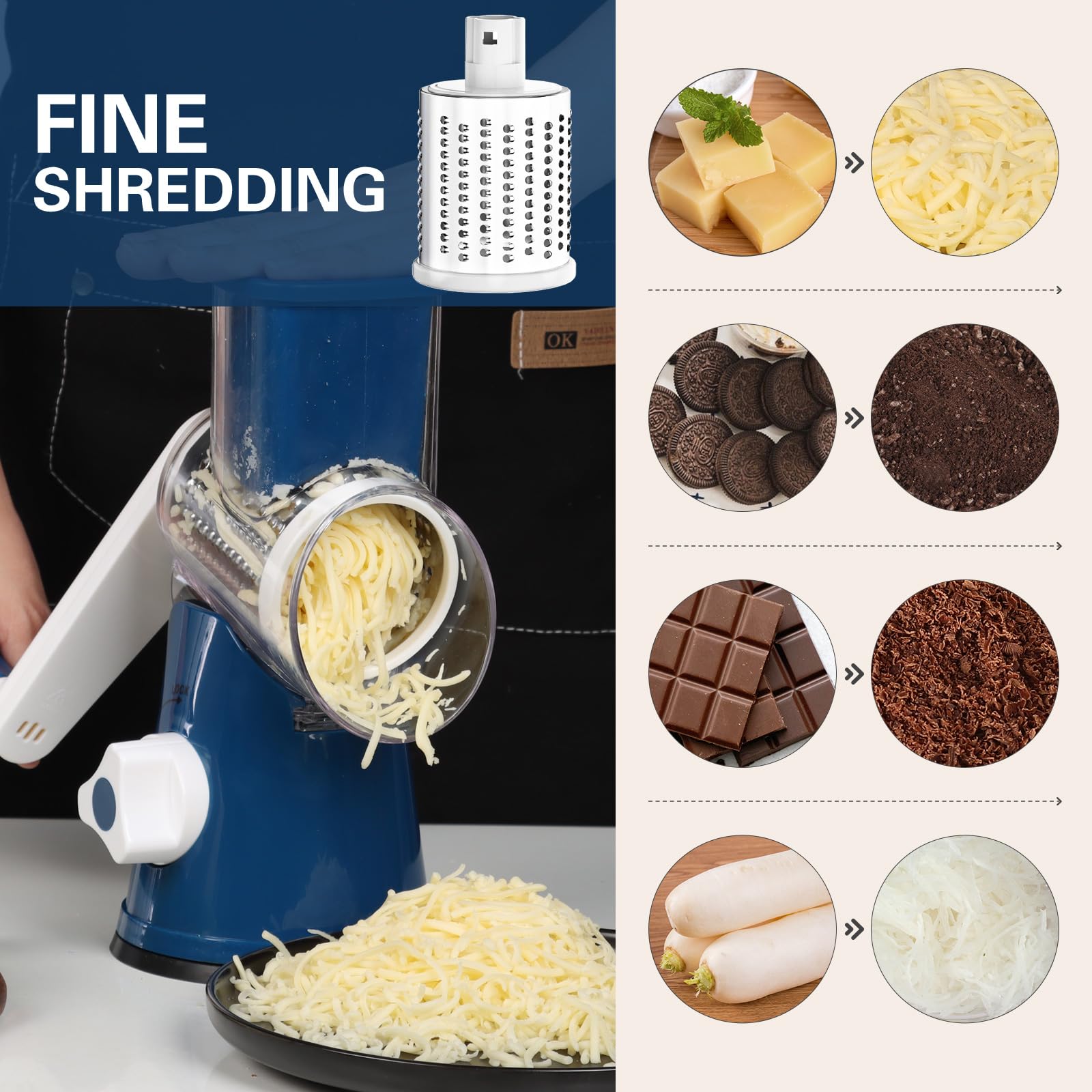 Cambom grater uses 430 stainless steel blades for durable shredding.