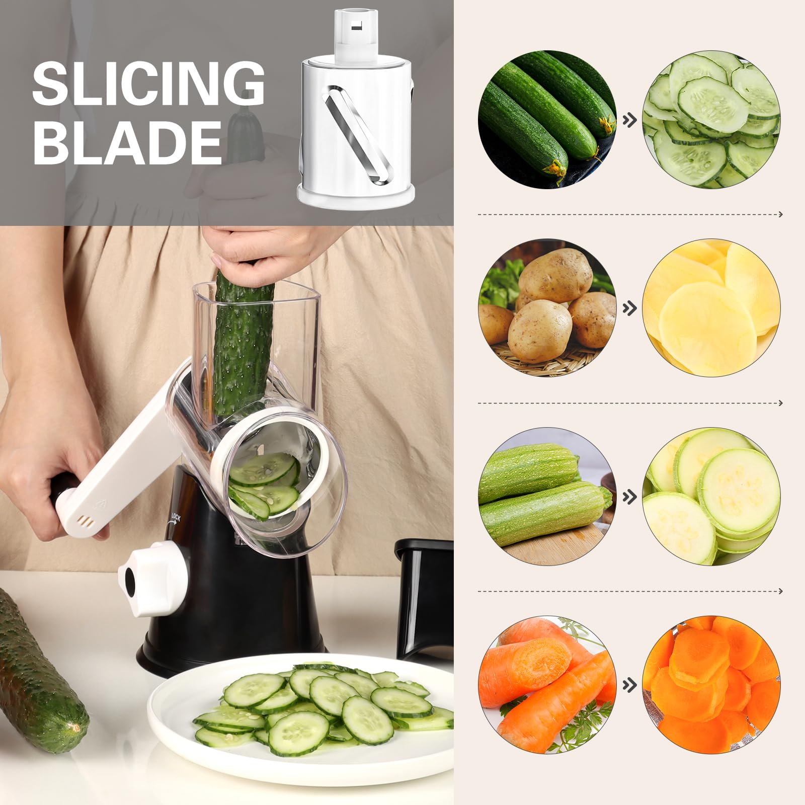 Cambom rotary cheese grater stainless-steel blades deliver precise shredding results