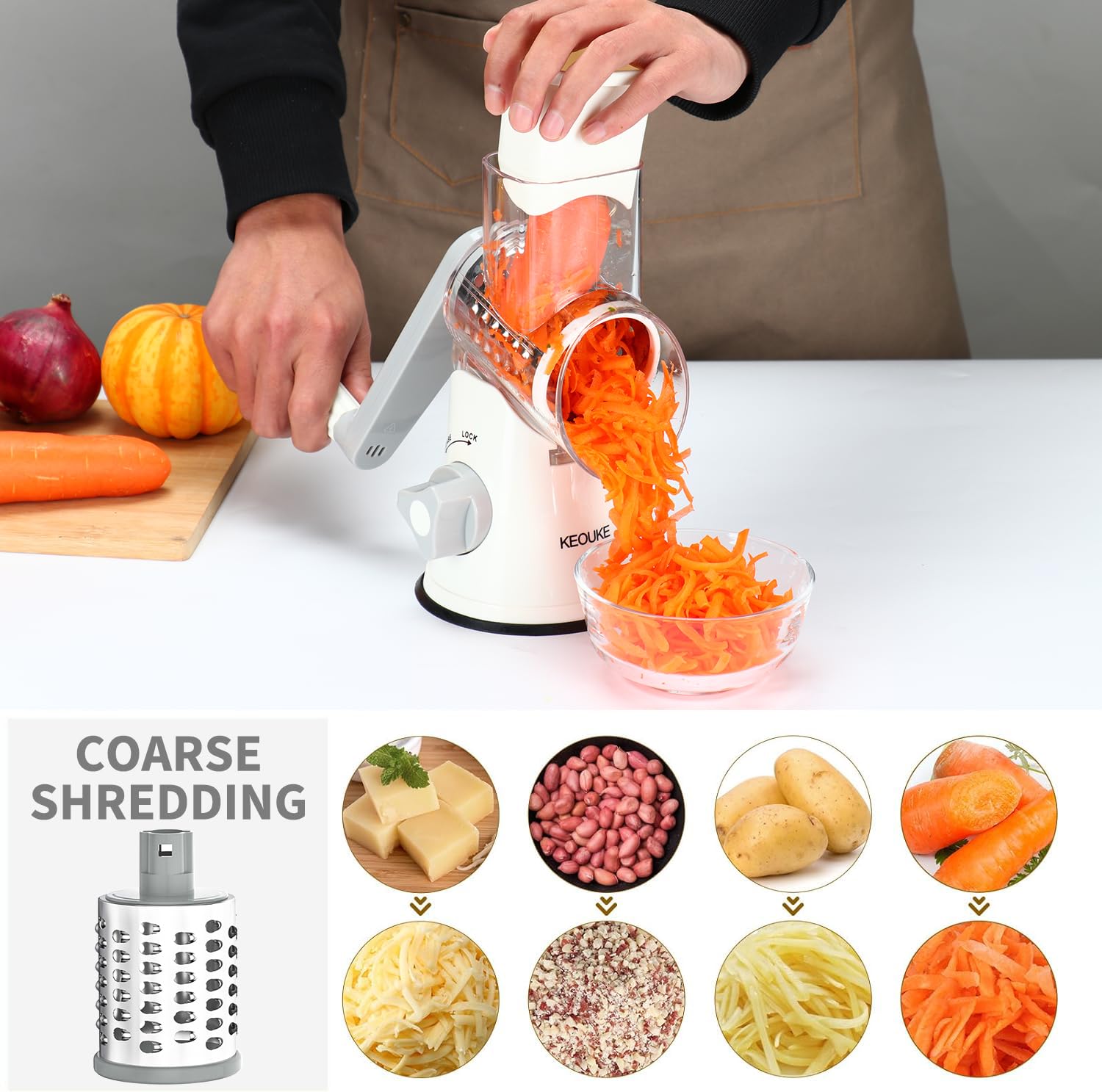 Cambom rotary grater suction base secured on glass surface for stability