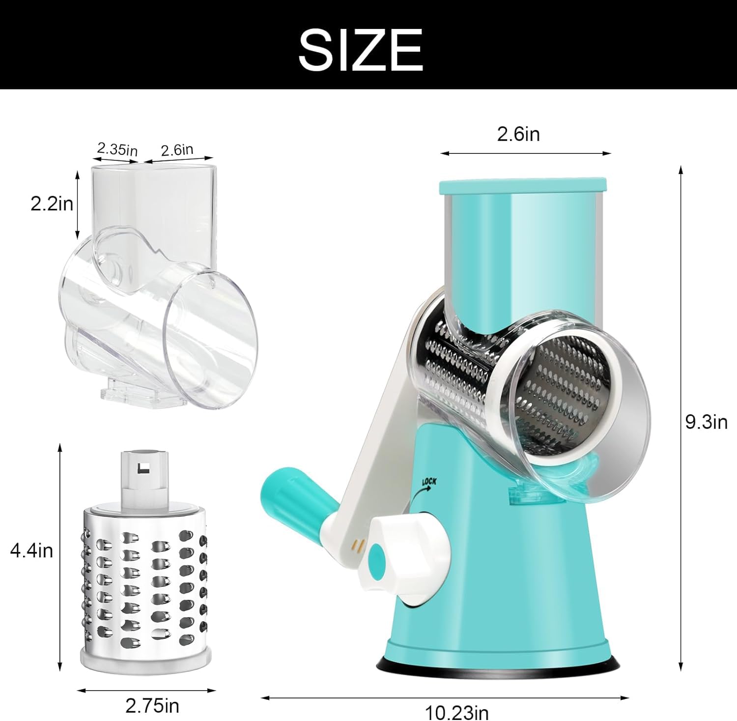 Cambom rotary cheese grater uses for vegetables like carrots and cucumbers.