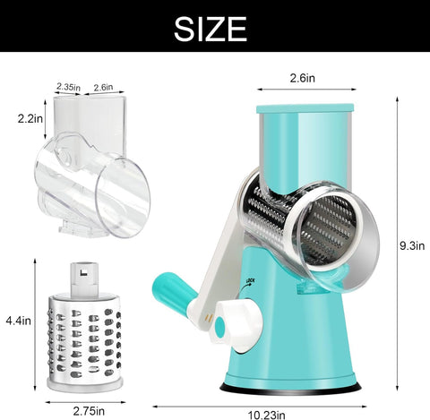 Cambom rotary cheese grater uses for vegetables like carrots and cucumbers.