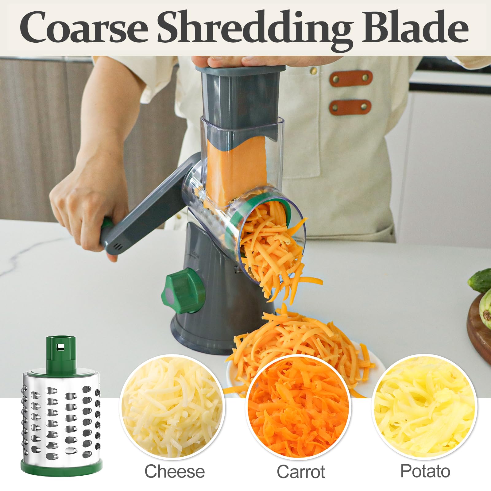 Cambom grater with suction base ensuring stable use on glass or marble