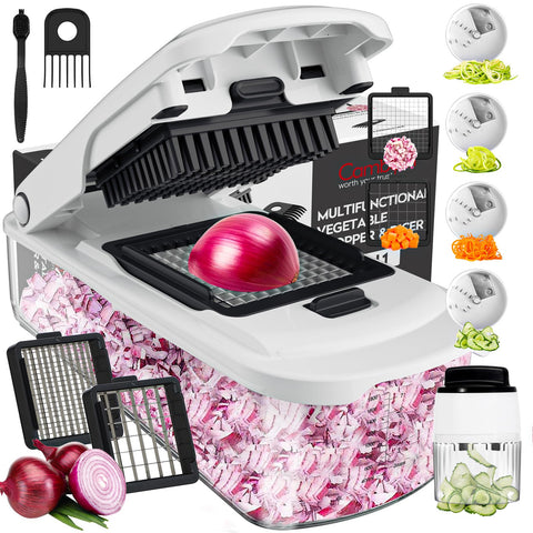 Cambom vegetable chopper with container for quick prep and organized storage.