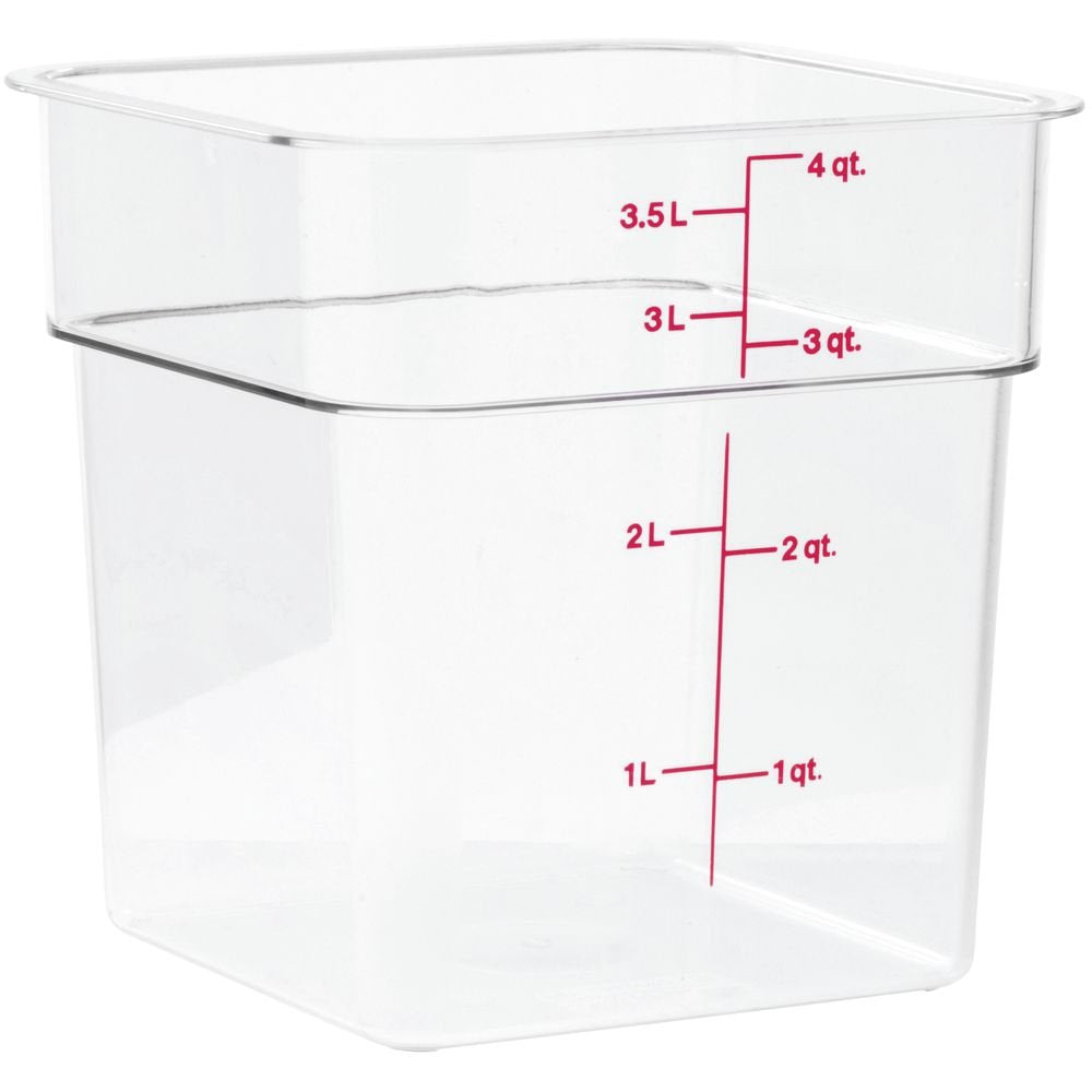Cambro CamSquare 4 Qt container, clear view to quickly identify contents.