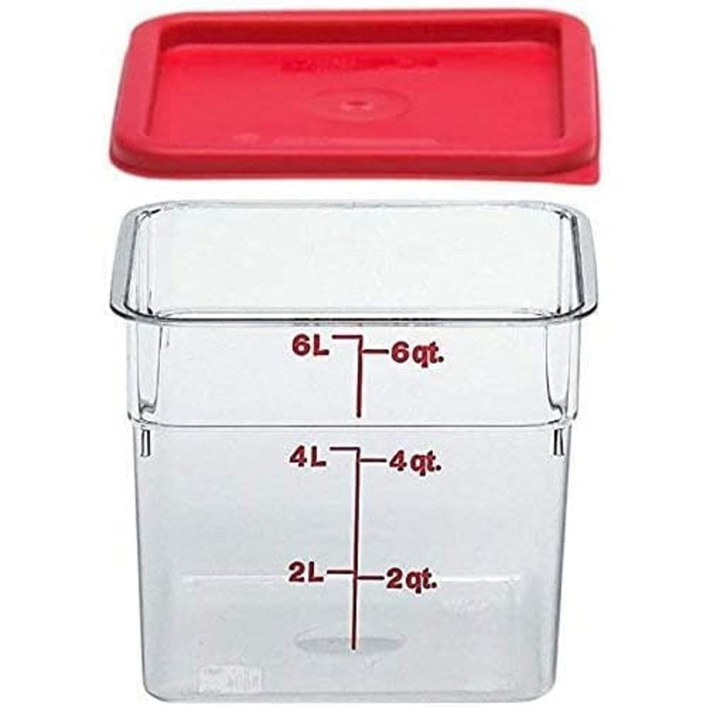 Cambro Camsquare 6-quart container with lid keeps contents organized and fresh.