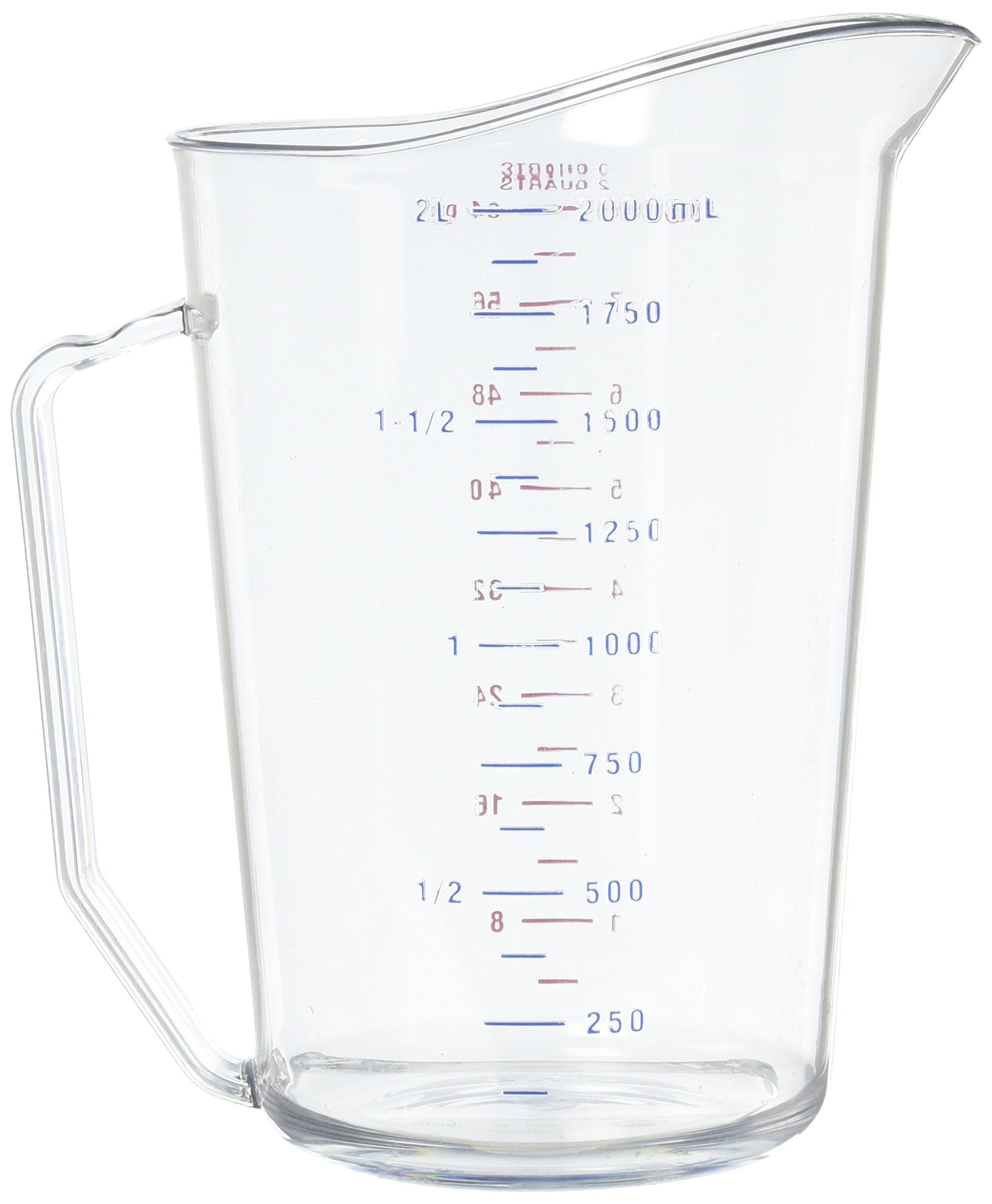 Cambro Camwear polycarbonate measuring cup shows clear body for quick measurement readings.