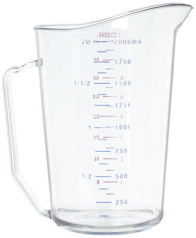 Cambro Camwear polycarbonate measuring cup shows clear body for quick measurement readings.