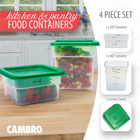 Cambro classic square 4qt container with green lid ideal for bulk storage.