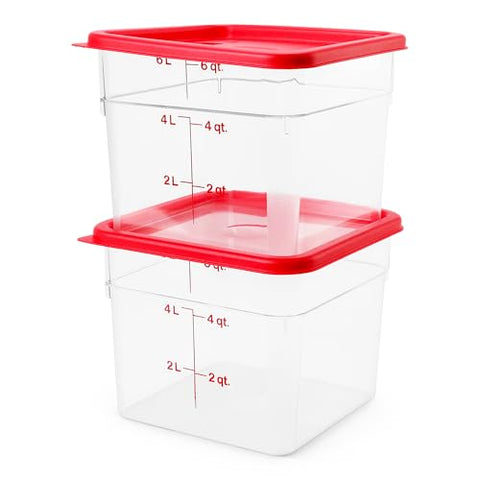 Cambro Classic Square 6QT clear container with red lid for freshness