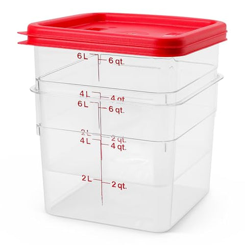Cambro Classic Square 6QT red-lid container sealing food securely