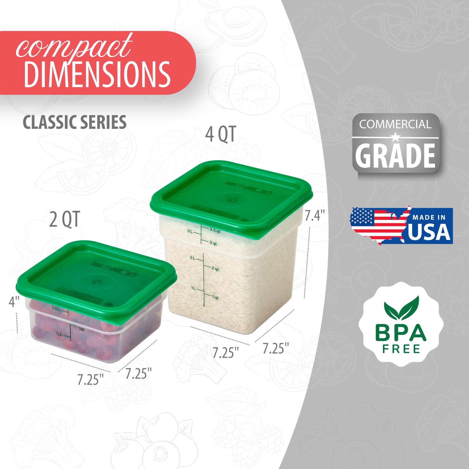 Cambro classic square translucent container with open lid for quick access.