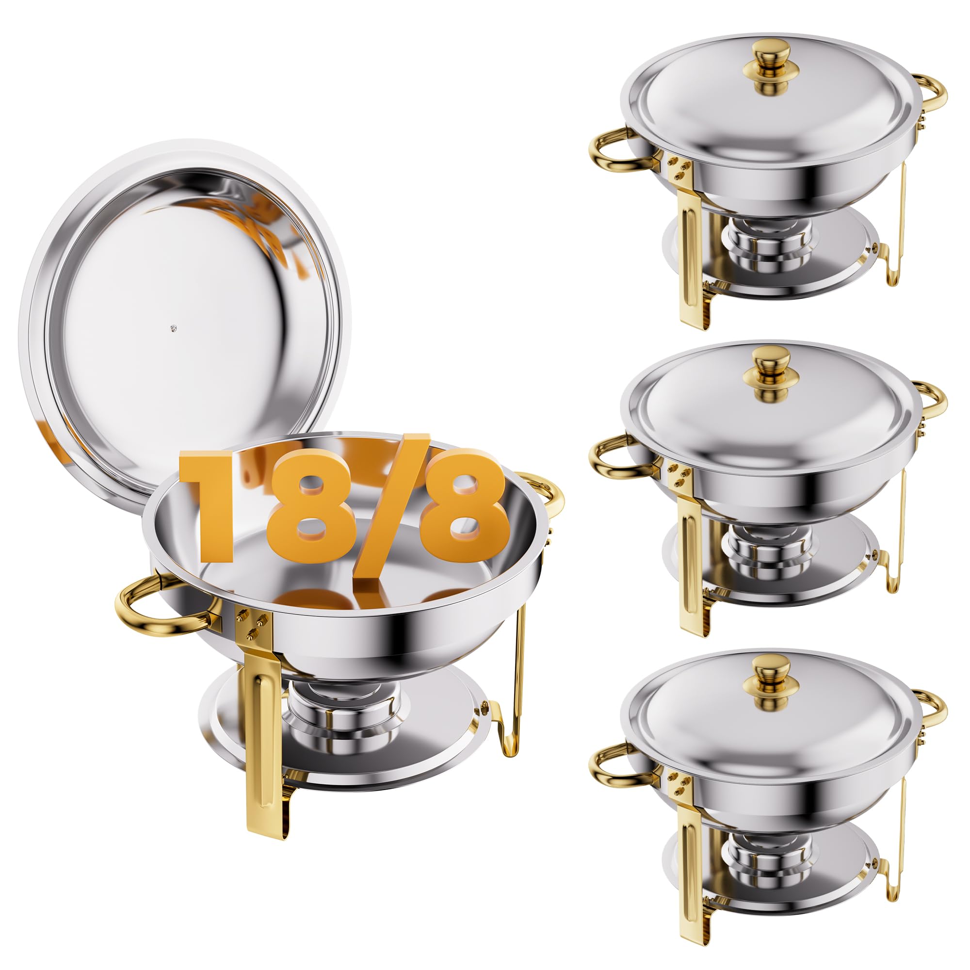 CAMMOO Gold four pack chafing dish lid assembly showing sturdy construction for easy setup