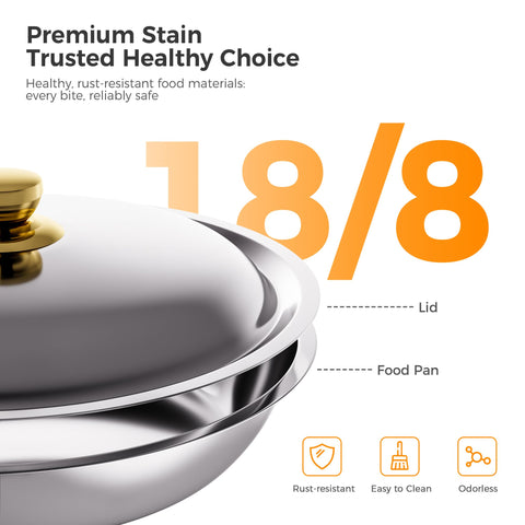 CAMMOO Gold 6QT round chafing dish on table for an elegant buffet presentation